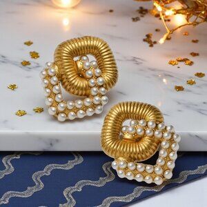 🆕️18K Gold Plated Pearl Inlaid Statement Earrings - Glam & Trendy Design ✨